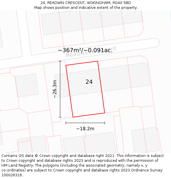 24, READWIN CRESCENT, WOKINGHAM, RG40 5BD: Plot and title map