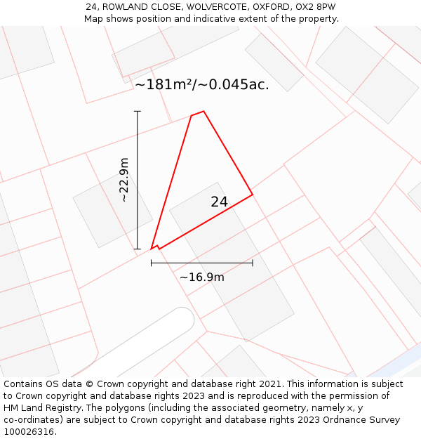 24, ROWLAND CLOSE, WOLVERCOTE, OXFORD, OX2 8PW: Plot and title map
