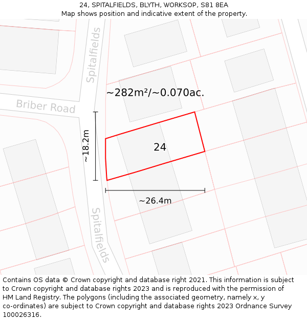 24, SPITALFIELDS, BLYTH, WORKSOP, S81 8EA: Plot and title map