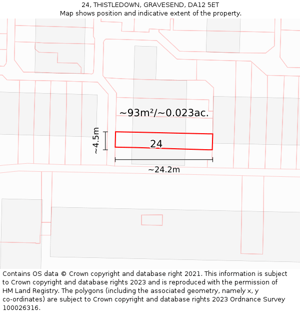 24, THISTLEDOWN, GRAVESEND, DA12 5ET: Plot and title map