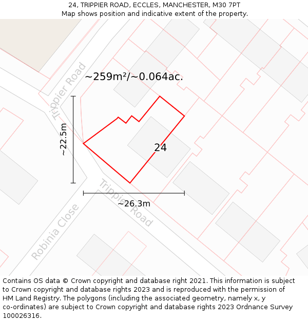 24, TRIPPIER ROAD, ECCLES, MANCHESTER, M30 7PT: Plot and title map