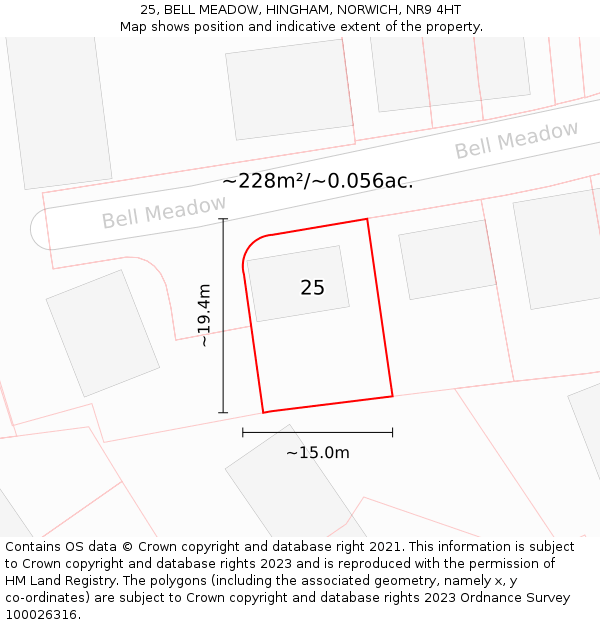 25, BELL MEADOW, HINGHAM, NORWICH, NR9 4HT: Plot and title map