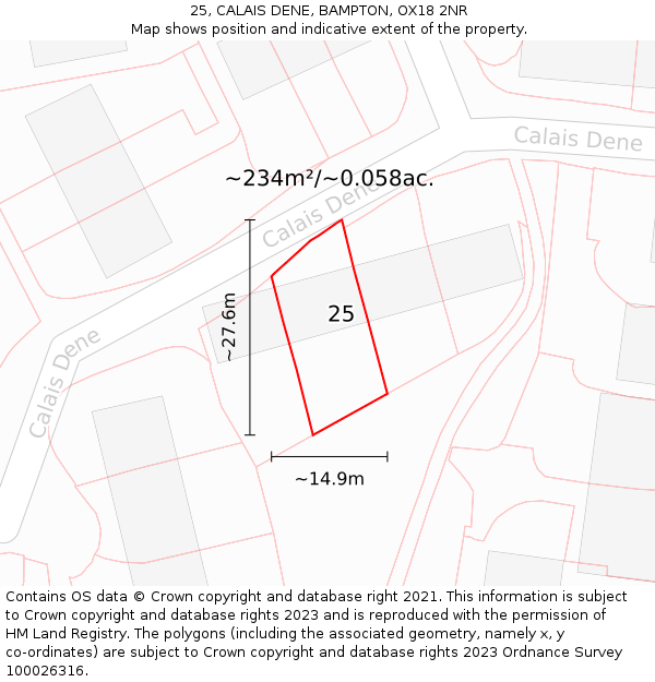 25, CALAIS DENE, BAMPTON, OX18 2NR: Plot and title map