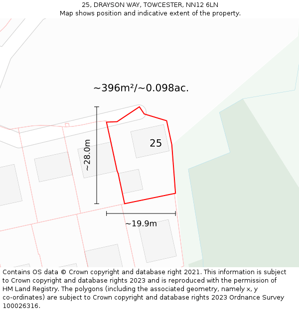 25, DRAYSON WAY, TOWCESTER, NN12 6LN: Plot and title map