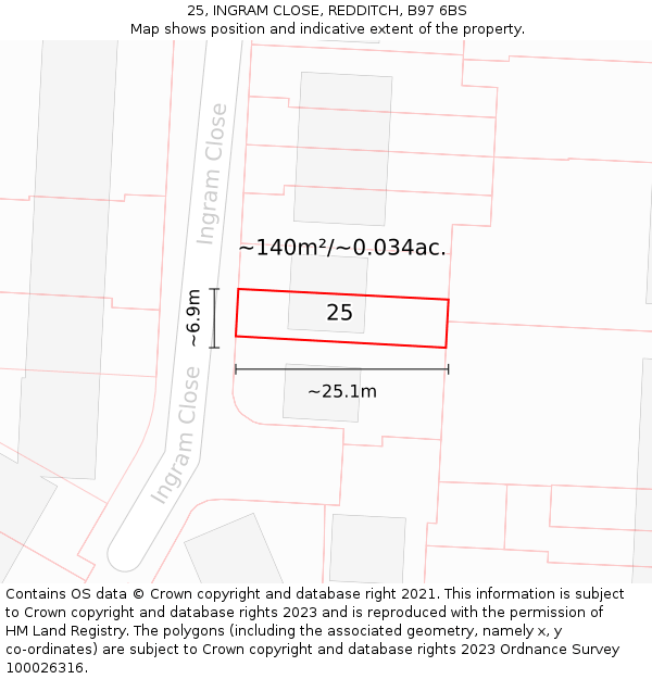 25, INGRAM CLOSE, REDDITCH, B97 6BS: Plot and title map