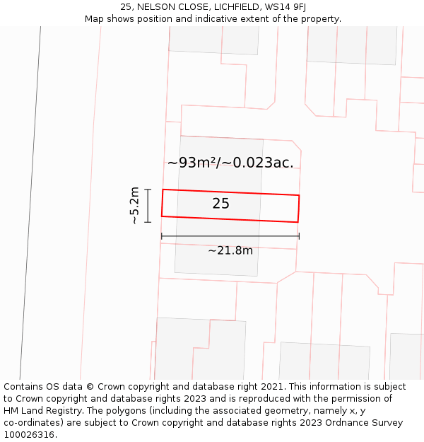 25, NELSON CLOSE, LICHFIELD, WS14 9FJ: Plot and title map