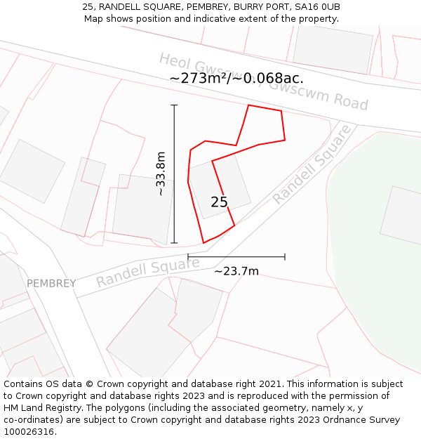 25, RANDELL SQUARE, PEMBREY, BURRY PORT, SA16 0UB: Plot and title map