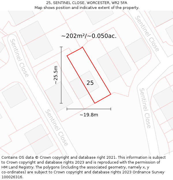 25, SENTINEL CLOSE, WORCESTER, WR2 5FA: Plot and title map
