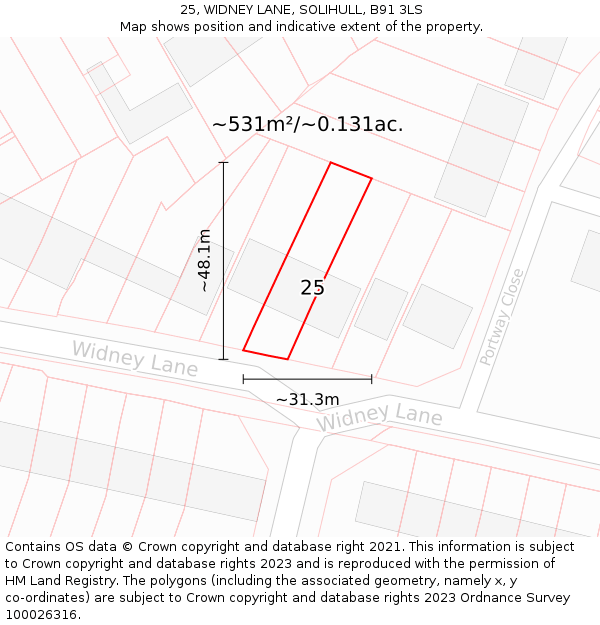 25, WIDNEY LANE, SOLIHULL, B91 3LS: Plot and title map