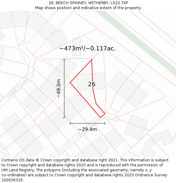 26, BEECH SPINNEY, WETHERBY, LS22 7XP: Plot and title map