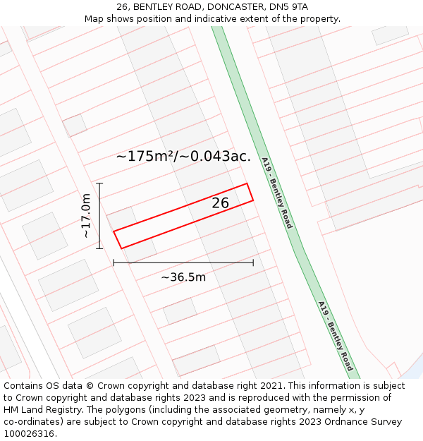 26, BENTLEY ROAD, DONCASTER, DN5 9TA: Plot and title map