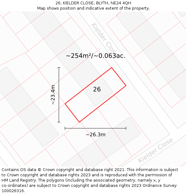 26, KIELDER CLOSE, BLYTH, NE24 4QH: Plot and title map
