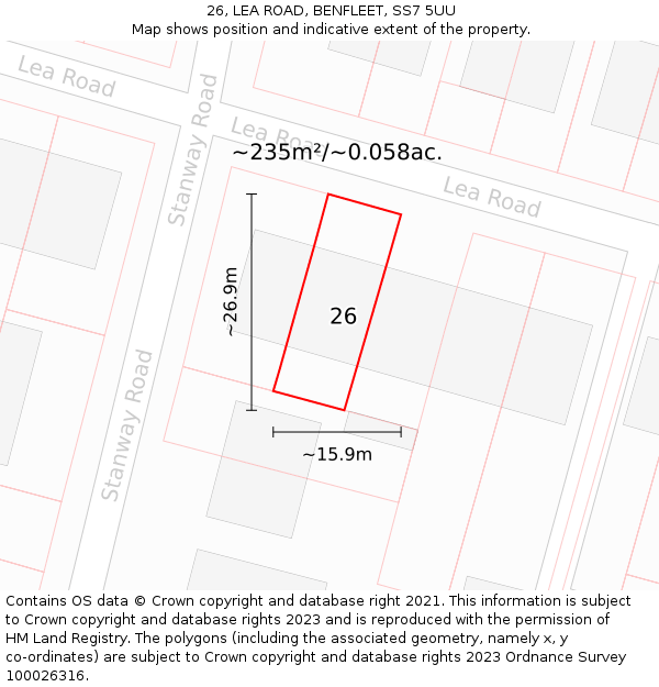 26, LEA ROAD, BENFLEET, SS7 5UU: Plot and title map
