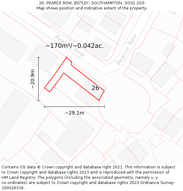 26, PEARCE ROW, BOTLEY, SOUTHAMPTON, SO32 2GS: Plot and title map