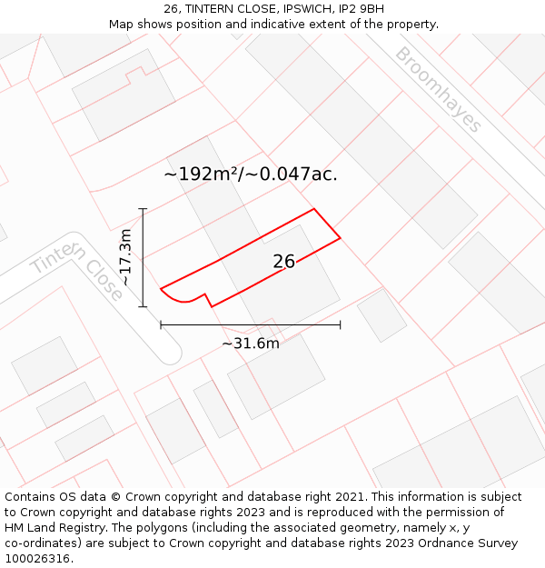 26, TINTERN CLOSE, IPSWICH, IP2 9BH: Plot and title map