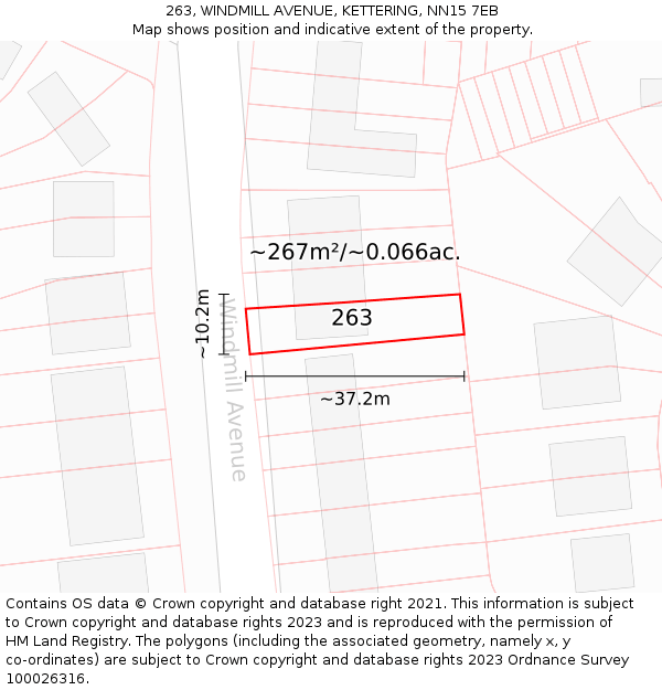 263, WINDMILL AVENUE, KETTERING, NN15 7EB: Plot and title map