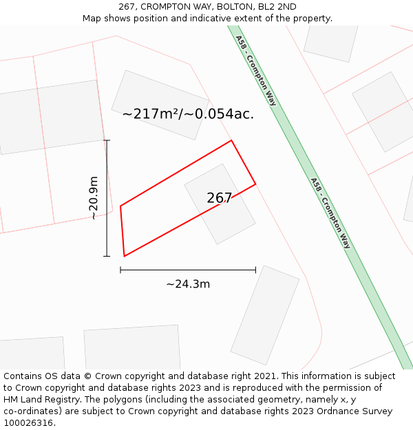 267, CROMPTON WAY, BOLTON, BL2 2ND: Plot and title map