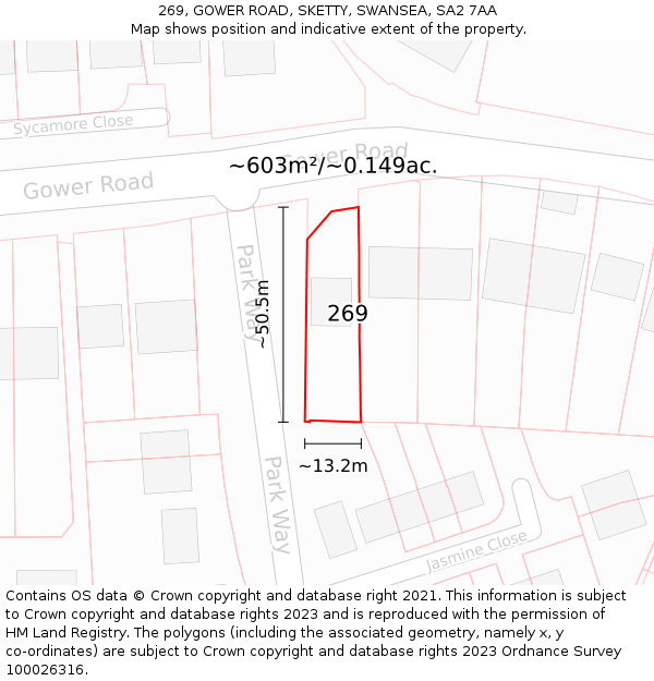 269, GOWER ROAD, SKETTY, SWANSEA, SA2 7AA: Plot and title map