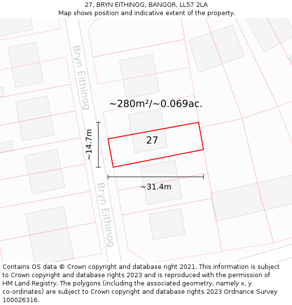 27, BRYN EITHINOG, BANGOR, LL57 2LA: Plot and title map