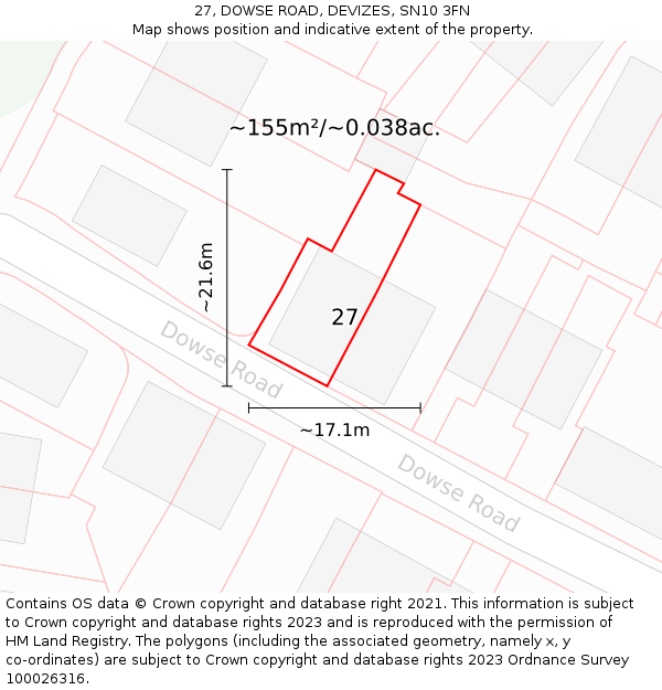 27, DOWSE ROAD, DEVIZES, SN10 3FN: Plot and title map