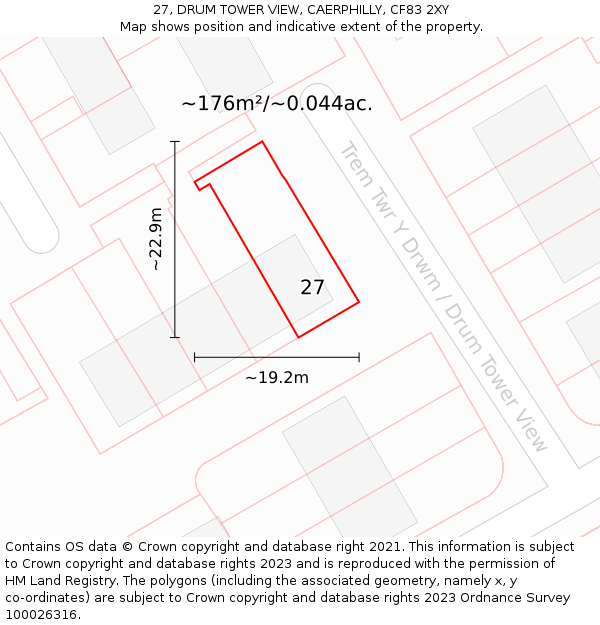 27, DRUM TOWER VIEW, CAERPHILLY, CF83 2XY: Plot and title map