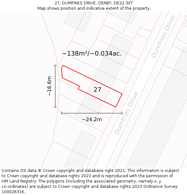 27, DUMFRIES DRIVE, DERBY, DE22 3XT: Plot and title map