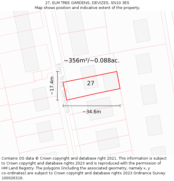 27, ELM TREE GARDENS, DEVIZES, SN10 3ES: Plot and title map