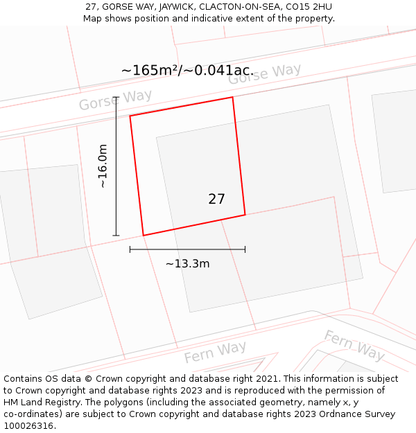 27, GORSE WAY, JAYWICK, CLACTON-ON-SEA, CO15 2HU: Plot and title map