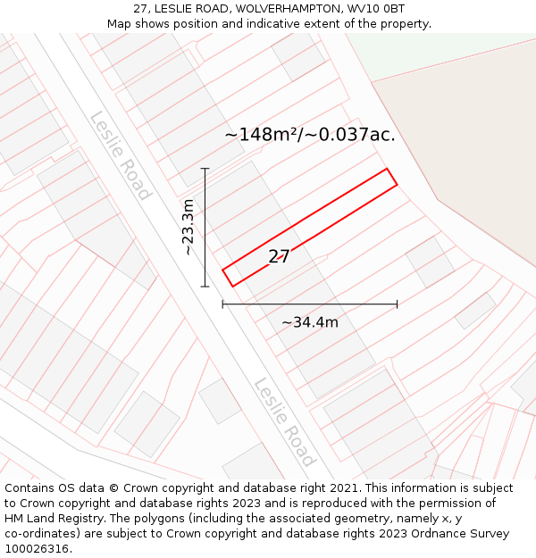 27, LESLIE ROAD, WOLVERHAMPTON, WV10 0BT: Plot and title map