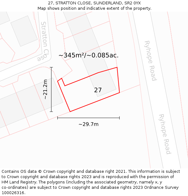 27, STRATTON CLOSE, SUNDERLAND, SR2 0YX: Plot and title map
