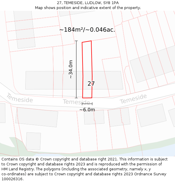 27, TEMESIDE, LUDLOW, SY8 1PA: Plot and title map