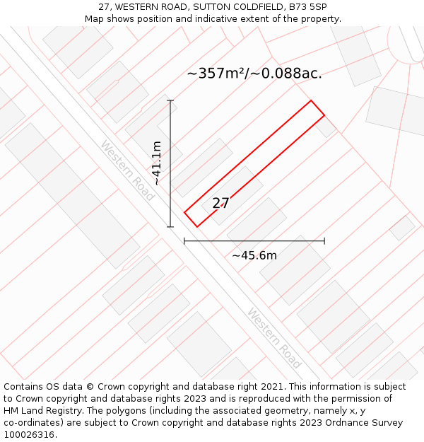 27, WESTERN ROAD, SUTTON COLDFIELD, B73 5SP: Plot and title map