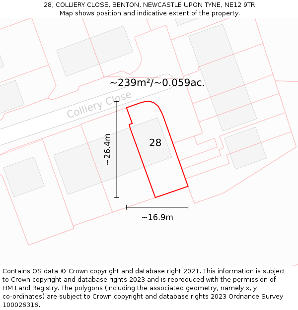28, COLLIERY CLOSE, BENTON, NEWCASTLE UPON TYNE, NE12 9TR: Plot and title map