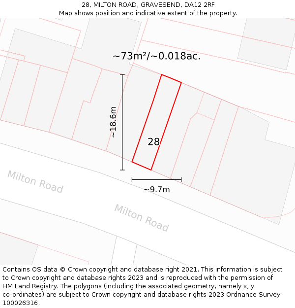 28, MILTON ROAD, GRAVESEND, DA12 2RF: Plot and title map