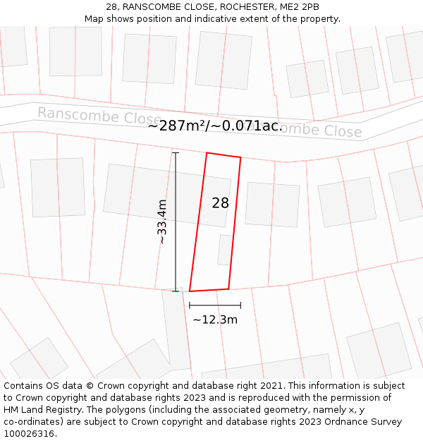 28, RANSCOMBE CLOSE, ROCHESTER, ME2 2PB: Plot and title map