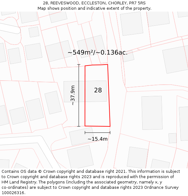 28, REEVESWOOD, ECCLESTON, CHORLEY, PR7 5RS: Plot and title map