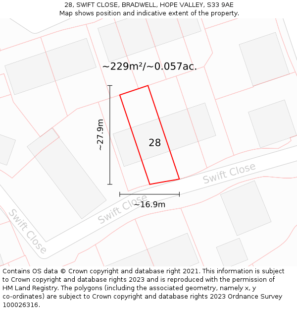 28, SWIFT CLOSE, BRADWELL, HOPE VALLEY, S33 9AE: Plot and title map