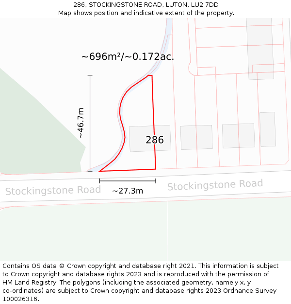 286, STOCKINGSTONE ROAD, LUTON, LU2 7DD: Plot and title map