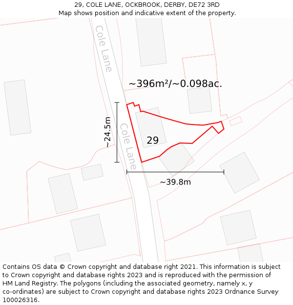29, COLE LANE, OCKBROOK, DERBY, DE72 3RD: Plot and title map