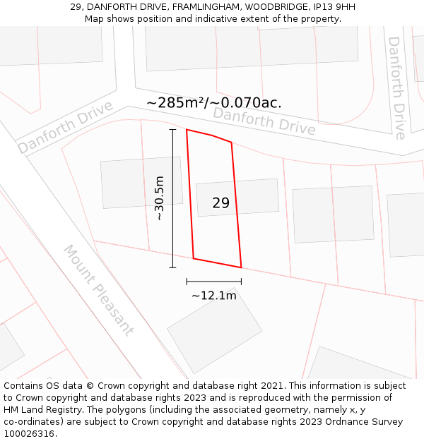 29, DANFORTH DRIVE, FRAMLINGHAM, WOODBRIDGE, IP13 9HH: Plot and title map