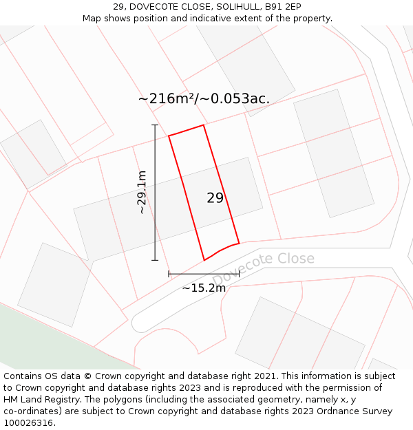 29, DOVECOTE CLOSE, SOLIHULL, B91 2EP: Plot and title map