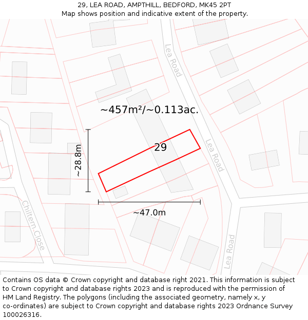 29, LEA ROAD, AMPTHILL, BEDFORD, MK45 2PT: Plot and title map
