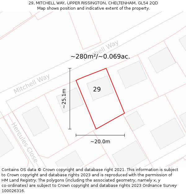 29, MITCHELL WAY, UPPER RISSINGTON, CHELTENHAM, GL54 2QD: Plot and title map