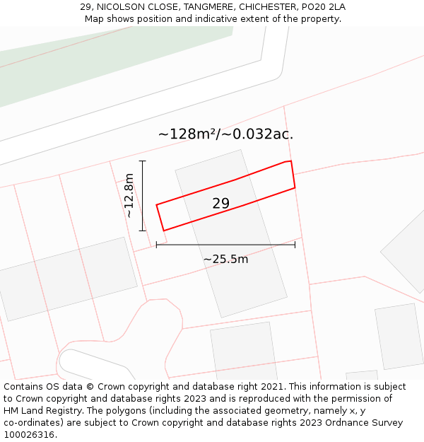 29, NICOLSON CLOSE, TANGMERE, CHICHESTER, PO20 2LA: Plot and title map