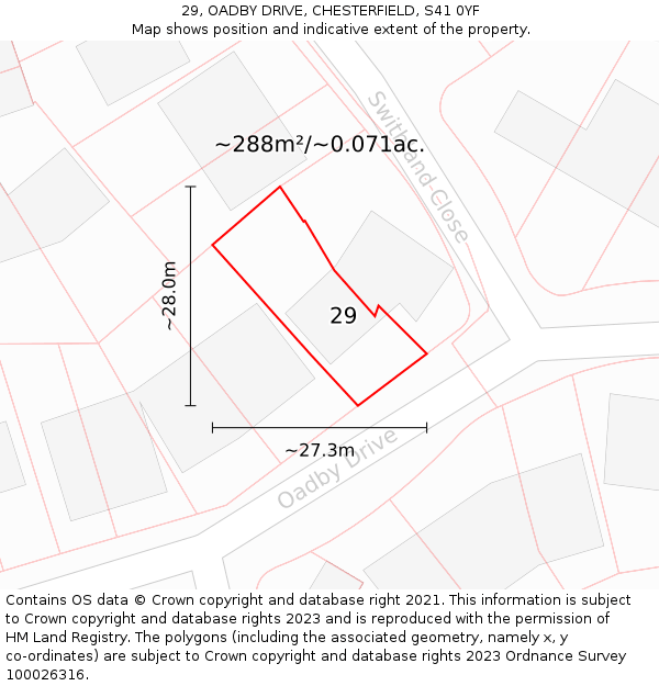 29, OADBY DRIVE, CHESTERFIELD, S41 0YF: Plot and title map