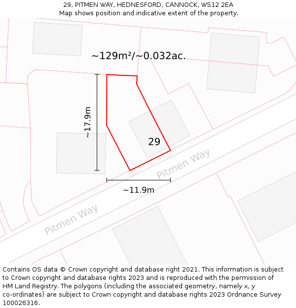 29, PITMEN WAY, HEDNESFORD, CANNOCK, WS12 2EA: Plot and title map