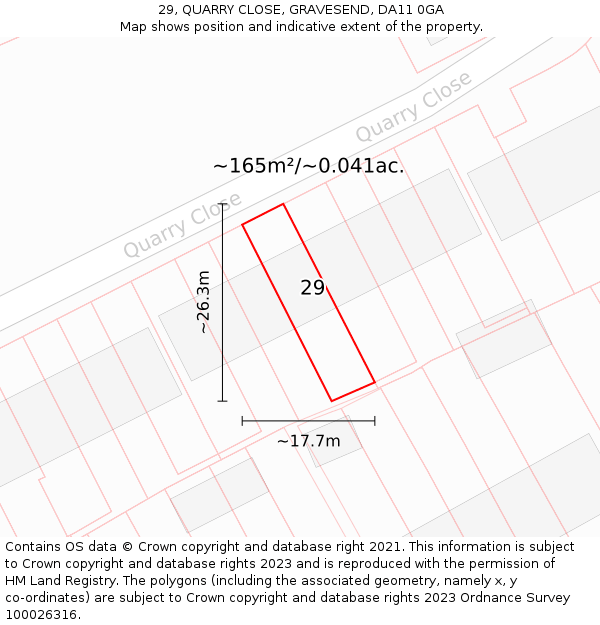 29, QUARRY CLOSE, GRAVESEND, DA11 0GA: Plot and title map