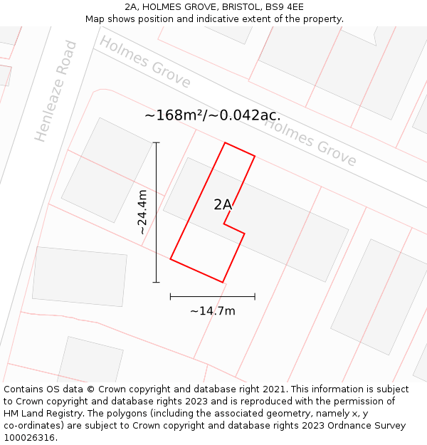 2A, HOLMES GROVE, BRISTOL, BS9 4EE: Plot and title map
