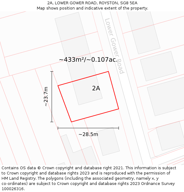 2A, LOWER GOWER ROAD, ROYSTON, SG8 5EA: Plot and title map