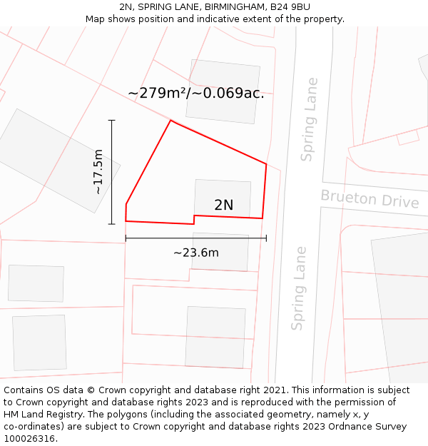 2N, SPRING LANE, BIRMINGHAM, B24 9BU: Plot and title map